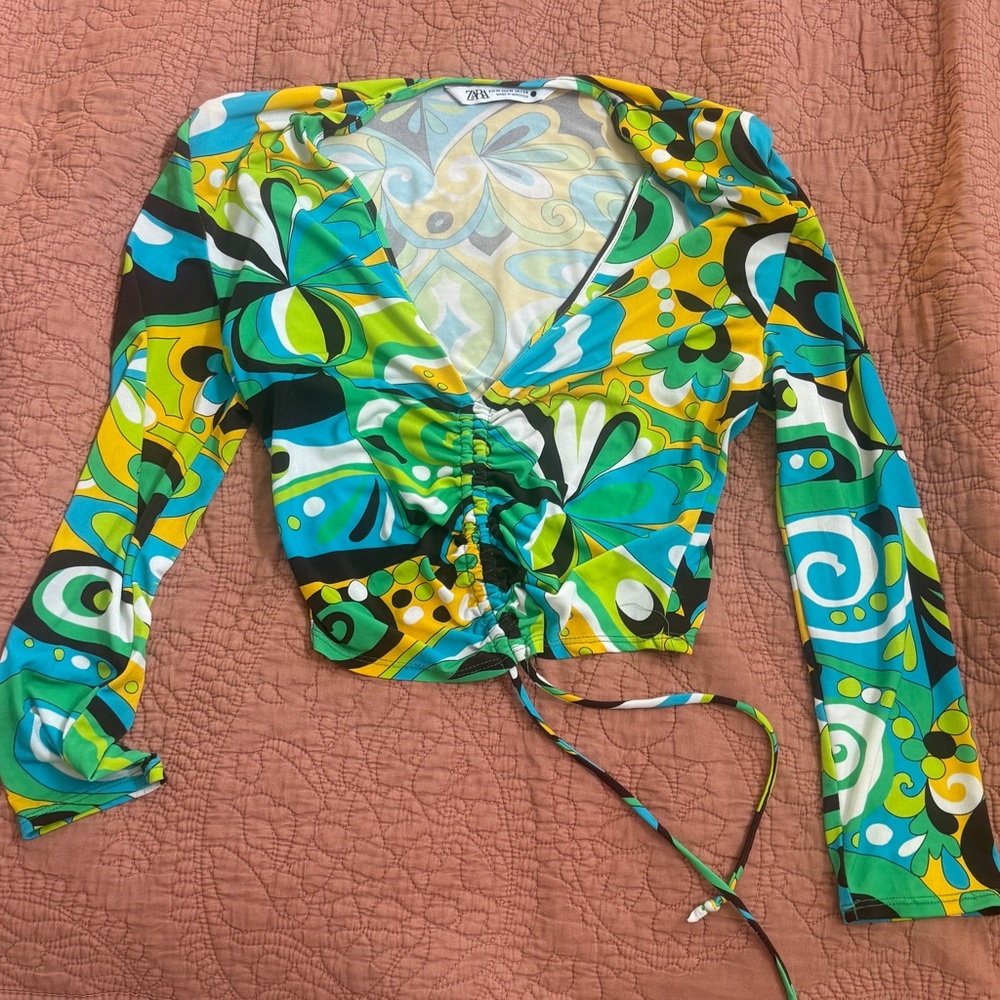 Zara Multicolor Abstract Wrap Blouse